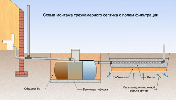 схема монтажа септика и поля фильтрации схема монтажа септика и поля фильтрации