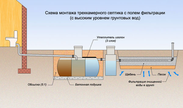 схема монтажа септика и поля фильтрации схема монтажа септика и поля фильтрации